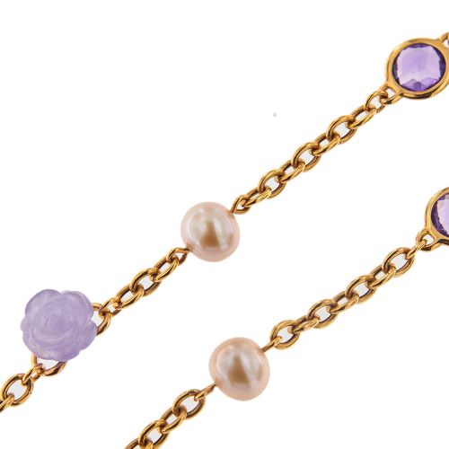 Collier MIMI - Collier en or rose 18 carats avec perles, améthystes et jade lavande 58 Facettes 32958