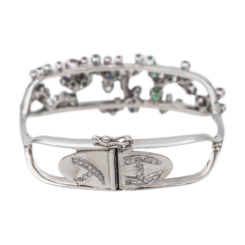 Bracelet Jean Vendôme - Bracelet en or blanc et platine saphirs, émeraudes, rubis, diamants 58 Facettes 3298646CN