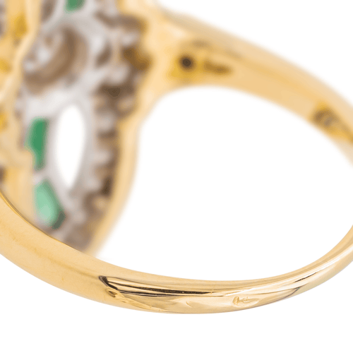 Bague 53 Bague en or jaune et blanc 18 carats avec diamants et émeraudes 58 Facettes 3308125CN