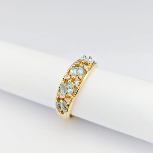 Bague 60 Bague en or jaune 18 carats et aigues-marines taille marquise 58 Facettes 33287