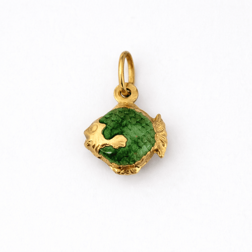 Pendentif Fabor Italy - Pendentif poisson vintage en or jaune 18 carats et émail vert 58 Facettes 33322