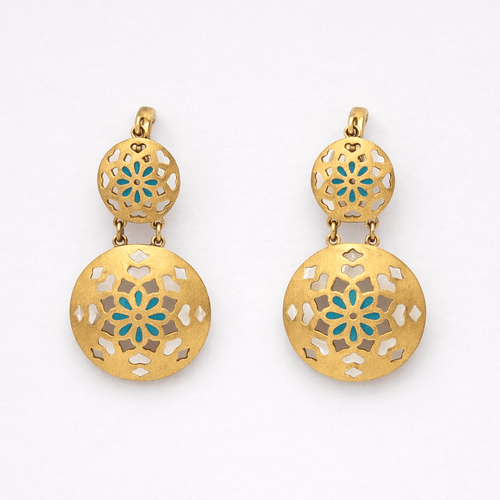 Boucles d'oreilles Boucles d’oreilles pendantes ajourées en or jaune 18 carats émaillées 58 Facettes 33346