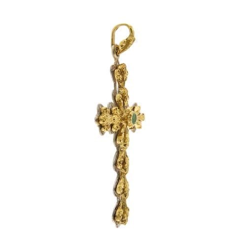 Pendentif Pendentif croix vintage en or jaune et blanc 18 carats avec émeraude 58 Facettes 33474