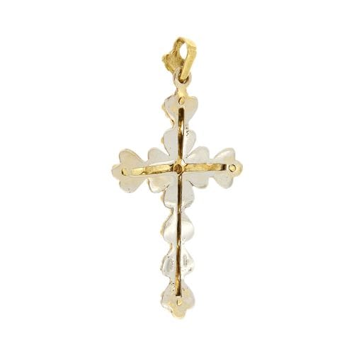 Pendentif Pendentif croix vintage en or jaune et blanc 18 carats avec émeraude 58 Facettes 33474