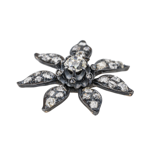 Pendentif Pendentif fleur en or jaune 18 carats et argent, diamants 58 Facettes 3351140CN