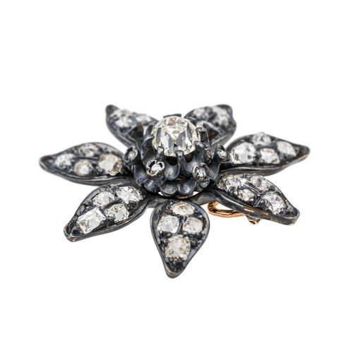 Pendentif Pendentif fleur en or jaune 18 carats et argent, diamants 58 Facettes 3351140CN