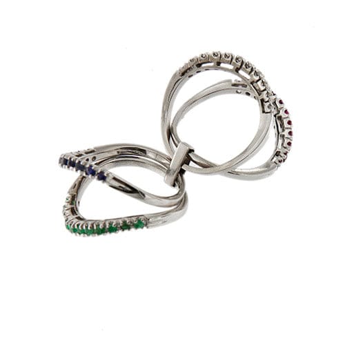 Bague Bague Riviera ondulée en or blanc 18 ct avec diamants, rubis, saphirs et émeraudes 58 Facettes 33645