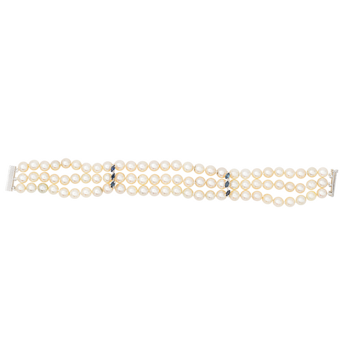 Bracelet Bracelet trois rangs de perles de culture en or blanc 18 carats, saphirs 58 Facettes 3376723CN