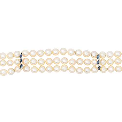 Bracelet Bracelet trois rangs de perles de culture en or blanc 18 carats, saphirs 58 Facettes 3376723CN