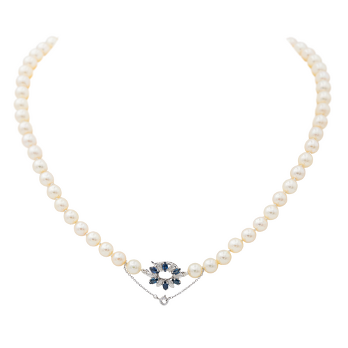 Collier Collier de perles de culture en or blanc 18 carats et saphirs 58 Facettes 3376725CN