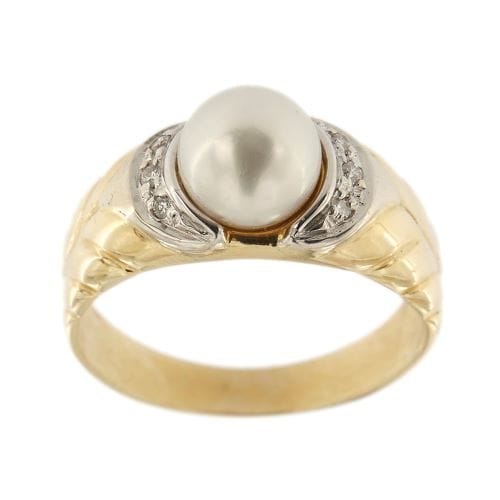 Bague Nimei - Bague en or jaune et or blanc 18 ct avec perle et diamants 58 Facettes 33916