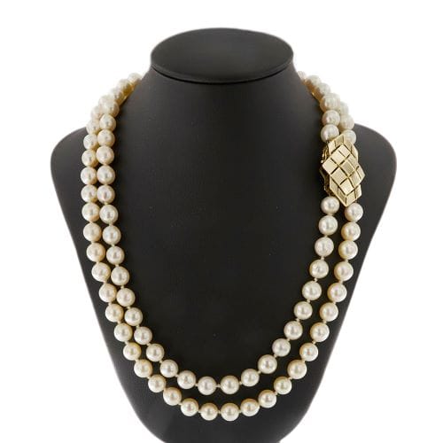 Collier Collier - Deux rangs de perles d’eau salée et fermoir en or jaune 18 ct 58 Facettes 34189