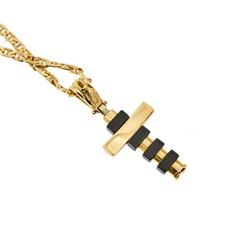 Collier Collier - Croix moderne en or jaune 18 ct et onyx 58 Facettes 34312