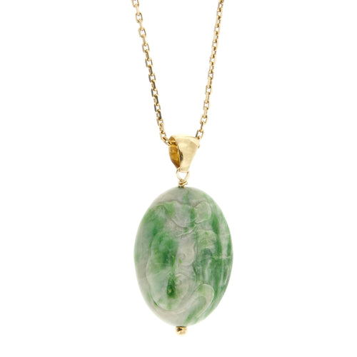 Collier Collier - Pendentif ovale en jade en or jaune 18 carats 58 Facettes 35132