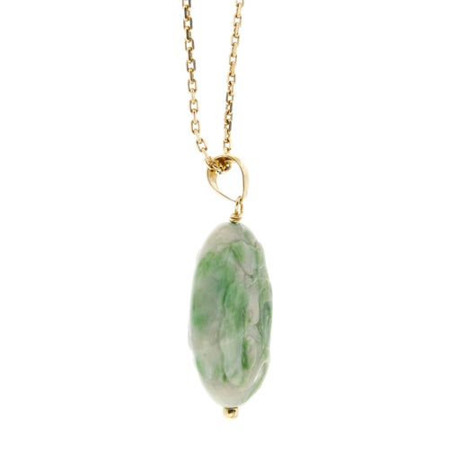 Collier Collier - Pendentif ovale en jade en or jaune 18 carats 58 Facettes 35132