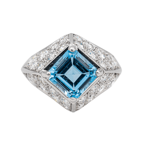 Bague 52 Bague en platine 950 avec topaze bleue et diamants 58 Facettes 3520102CN