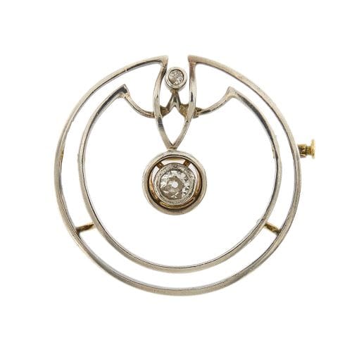 Broche Broche Art déco ronde en or jaune et blanc 18 carats avec diamants 58 Facettes 35599