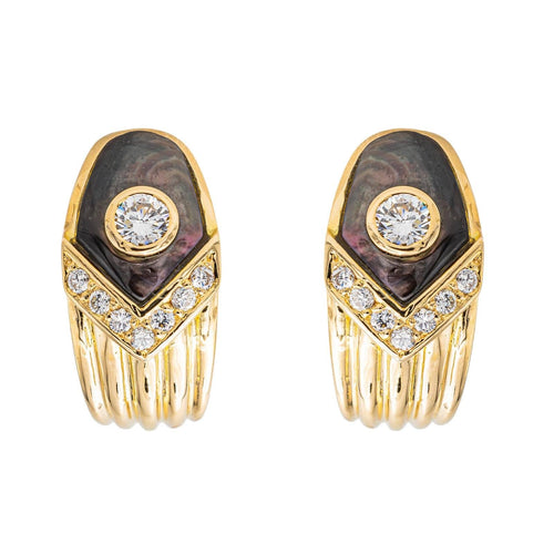 Boucles d'oreilles Boucles d’oreilles clip en or jaune 18 carats, nacre noire et diamants 58 Facettes 3576030CN