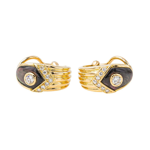 Boucles d'oreilles Boucles d’oreilles clip en or jaune 18 carats, nacre noire et diamants 58 Facettes 3576030CN