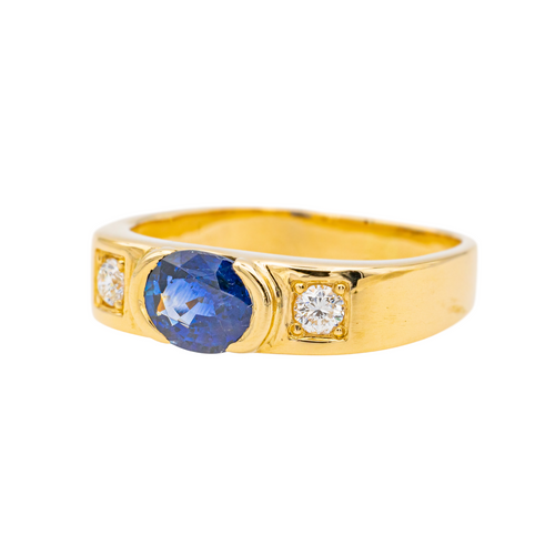 Bague 51.5 Bague en or jaune 18 carats avec saphir ovale et diamants 58 Facettes 3598549CN