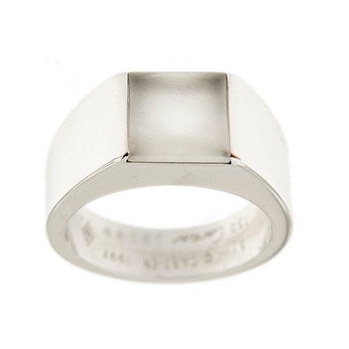 Bague 51 Cartier Tank - Bague chevalière en or blanc 18k avec pierre de lune 58 Facettes 36051