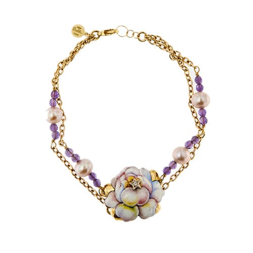 Bracelet Gabriella Rivalta - Bracelet fleur émaillée en or jaune 18 ct avec diamants 58 Facettes 36327