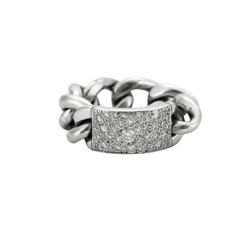 DIOR - Bague "Gourmette" en Or Gris et Diamants
