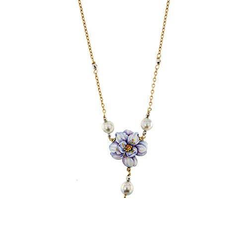 Collier Gabriella Rivalta - Collier fleur émaillée et perles en or jaune 18 ct 58 Facettes 36329