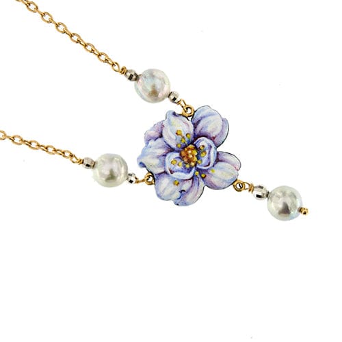Collier Gabriella Rivalta - Collier fleur émaillée et perles en or jaune 18 ct 58 Facettes 36329
