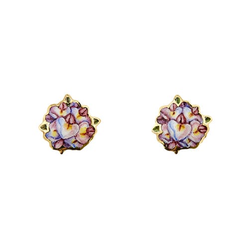 Boucles d'oreilles Gabriella Rivalta - Boucles d’oreilles fleurs en or jaune 18 ct émaillées 58 Facettes 36332