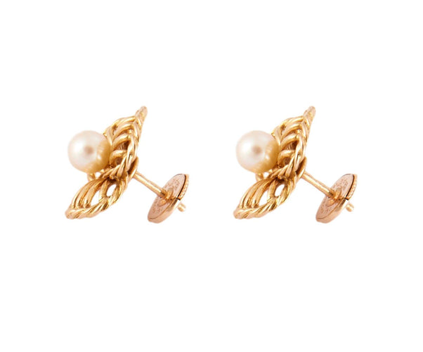 Boucles d'oreilles Boucles d’oreilles Fleur ajourées en or jaune 18k et perle fine 58 Facettes BO/220167