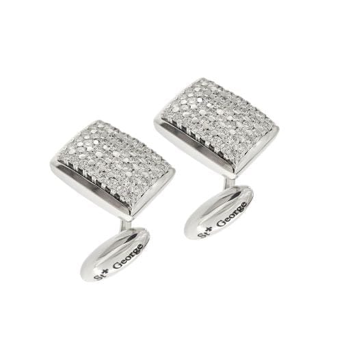 Boutons de manchette San Giorgio - Boutons de manchette rectangulaires en or blanc 18 carats et diamants 58 Facettes 36484
