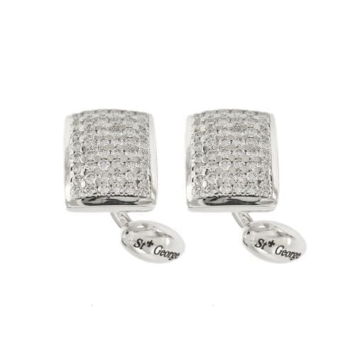 Boutons de manchette San Giorgio - Boutons de manchette rectangulaires en or blanc 18 carats et diamants 58 Facettes 36484