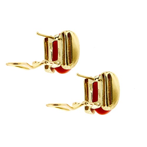Boucles d'oreilles Boucles d’oreilles puces - Corail rouge cabochon en or jaune 18 ct 58 Facettes 36791