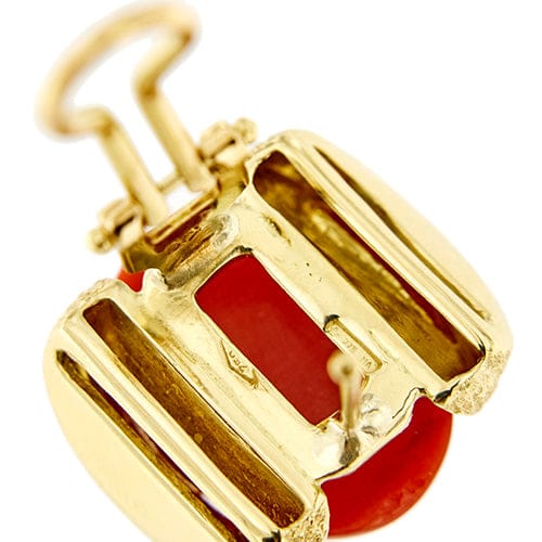 Boucles d'oreilles Boucles d’oreilles puces - Corail rouge cabochon en or jaune 18 ct 58 Facettes 36791
