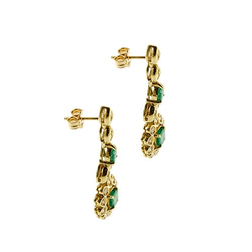 Boucles d'oreilles Boucles d'oreilles pendantes fleur en or jaune 18 ct, émeraudes et diamants 58 Facettes 37119