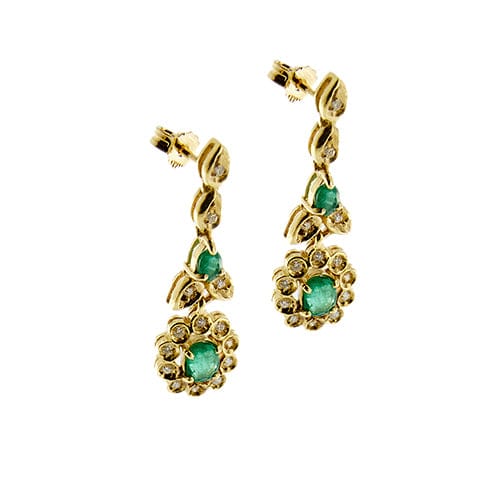 Boucles d'oreilles Boucles d'oreilles pendantes fleur en or jaune 18 ct, émeraudes et diamants 58 Facettes 37119