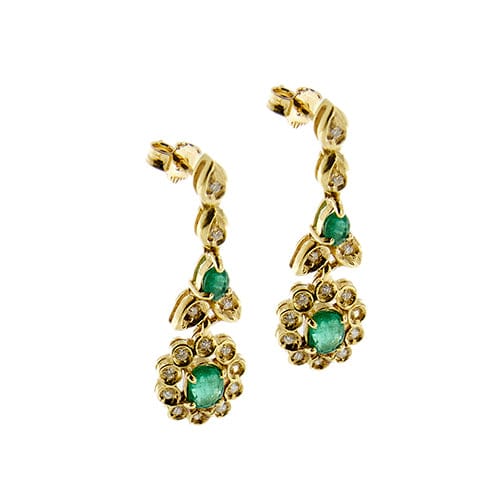 Boucles d'oreilles Boucles d'oreilles pendantes fleur en or jaune 18 ct, émeraudes et diamants 58 Facettes 37119