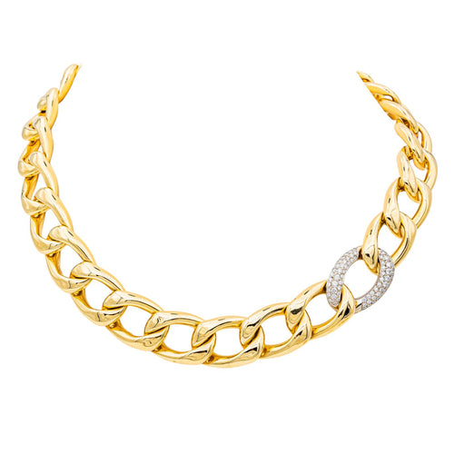 Collier Collier gourmette en or jaune et or blanc 18 carats avec diamants 58 Facettes 3779209CN