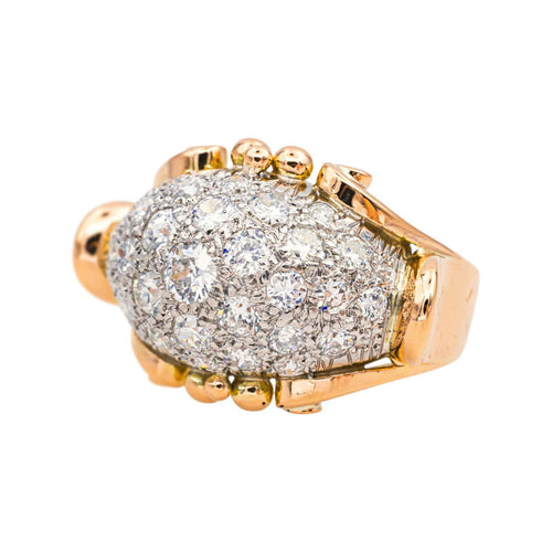 Bague 59 Bague rétro en or rose 18 carats et platine pavée de diamants 58 Facettes 3779437CN