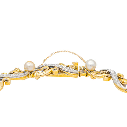 Bracelet Bracelet en or jaune et or blanc 18 carats avec diamants et perles fines 58 Facettes 3785178CN
