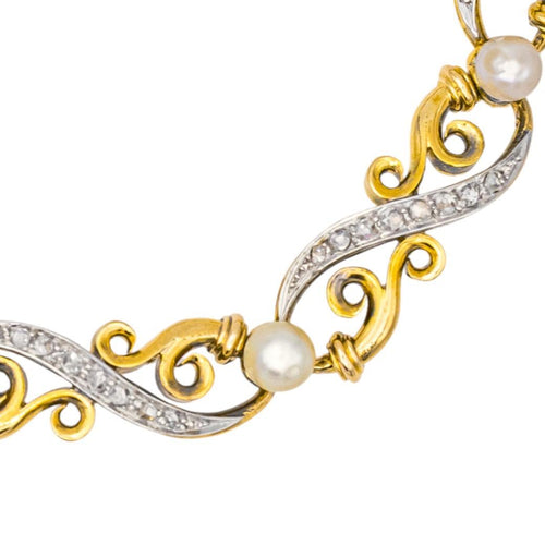 Bracelet Bracelet en or jaune et or blanc 18 carats avec diamants et perles fines 58 Facettes 3785178CN