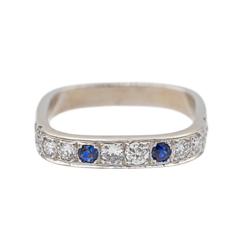 Bague 57 Bague carrée en or blanc 18 carats avec diamants et saphirs 58 Facettes 3789785CN