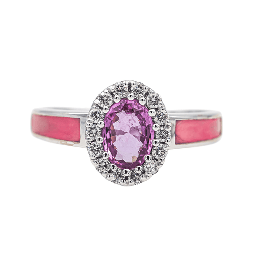 Bague 56 Bague en or blanc 18 carats avec saphir rose et diamants 58 Facettes 3789804CN