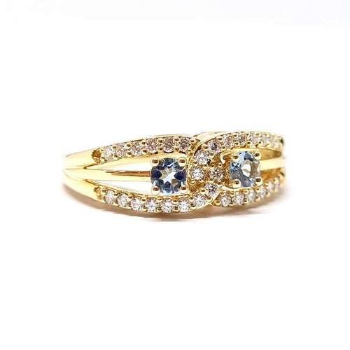 Ring 54 Link ring with aquamarine and diamonds in 18-carat yellow gold 58 Facettes