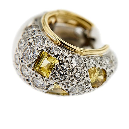 Boucles d'oreilles Pomellato Schegge - Boucles d’oreilles créoles en or 18 kt, diamants et saphirs jaunes 58 Facettes 38310