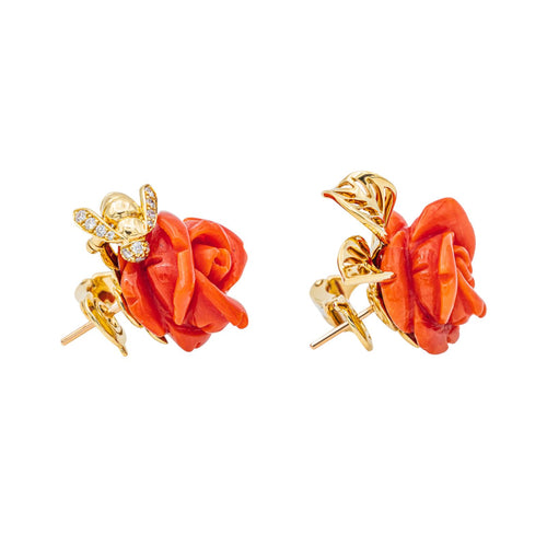 Boucles d'oreilles Dior Pré Catelan - Boucles d’oreilles clips en or jaune et blanc, diamants et corail 58 Facettes 3836859RV