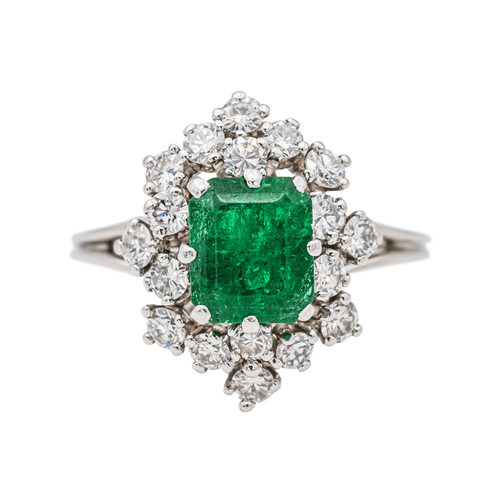 Bague 60 Bague Pompadour en or blanc avec émeraude et diamants 58 Facettes 3841380RV