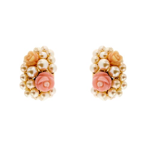 Boucles d'oreilles MIMI - Boucles d’oreilles loup en or rose 18 ct perles et corail 58 Facettes 38665