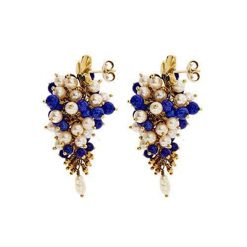 Boucles d'oreilles Boucles d'oreilles pendantes - Lapislazzuli et perles en or jaune 18 ct 58 Facettes 38682